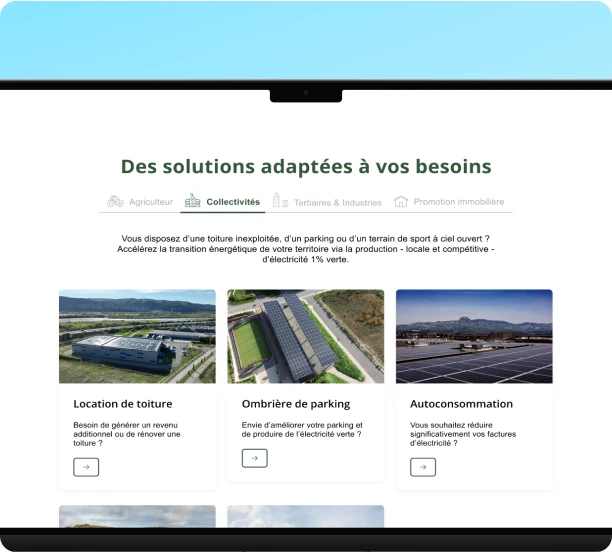 Page Solutions avec ses onglets de personnalisation