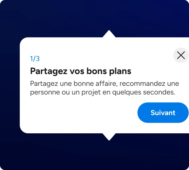 Bulle d’onboarding « Partagez vos bons plans »