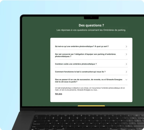 Section FAQ d’une page solution