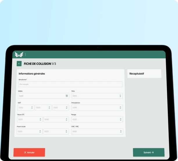 Saisie d’une fiche de collision sur tablette