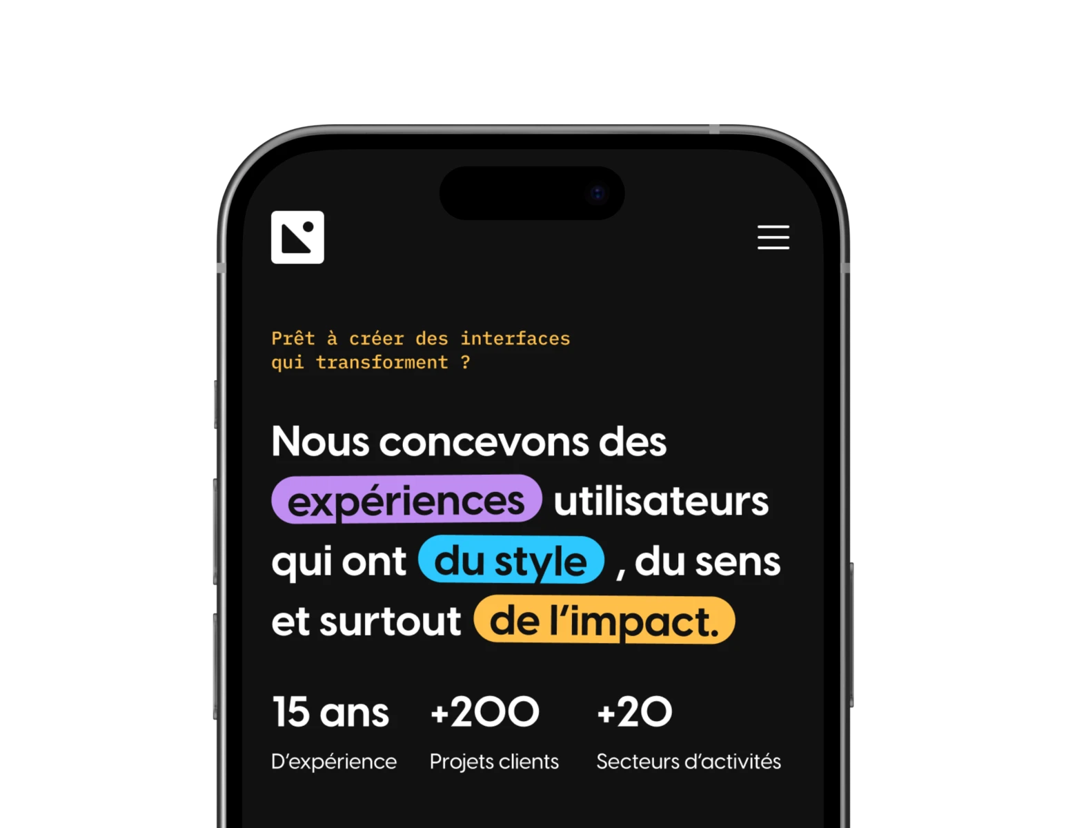 Prisme122 — studio UX/UI, aperçu mobile