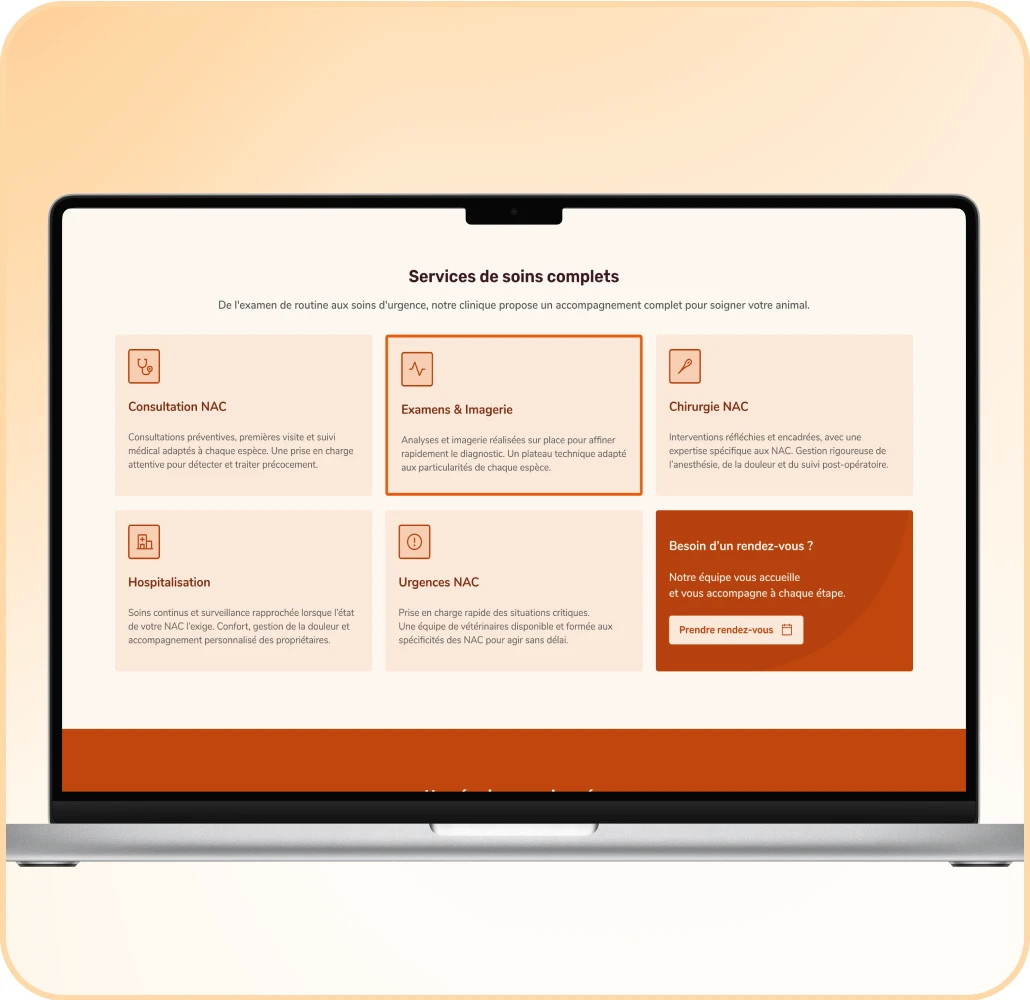 Page intérieure du site de la Clinique des NAC
