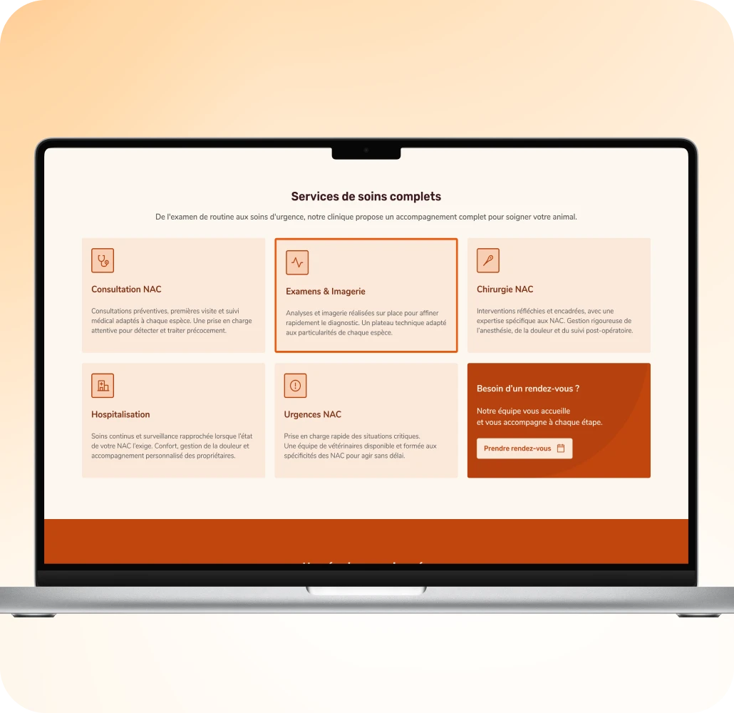 Page intérieure du site de la Clinique des NAC