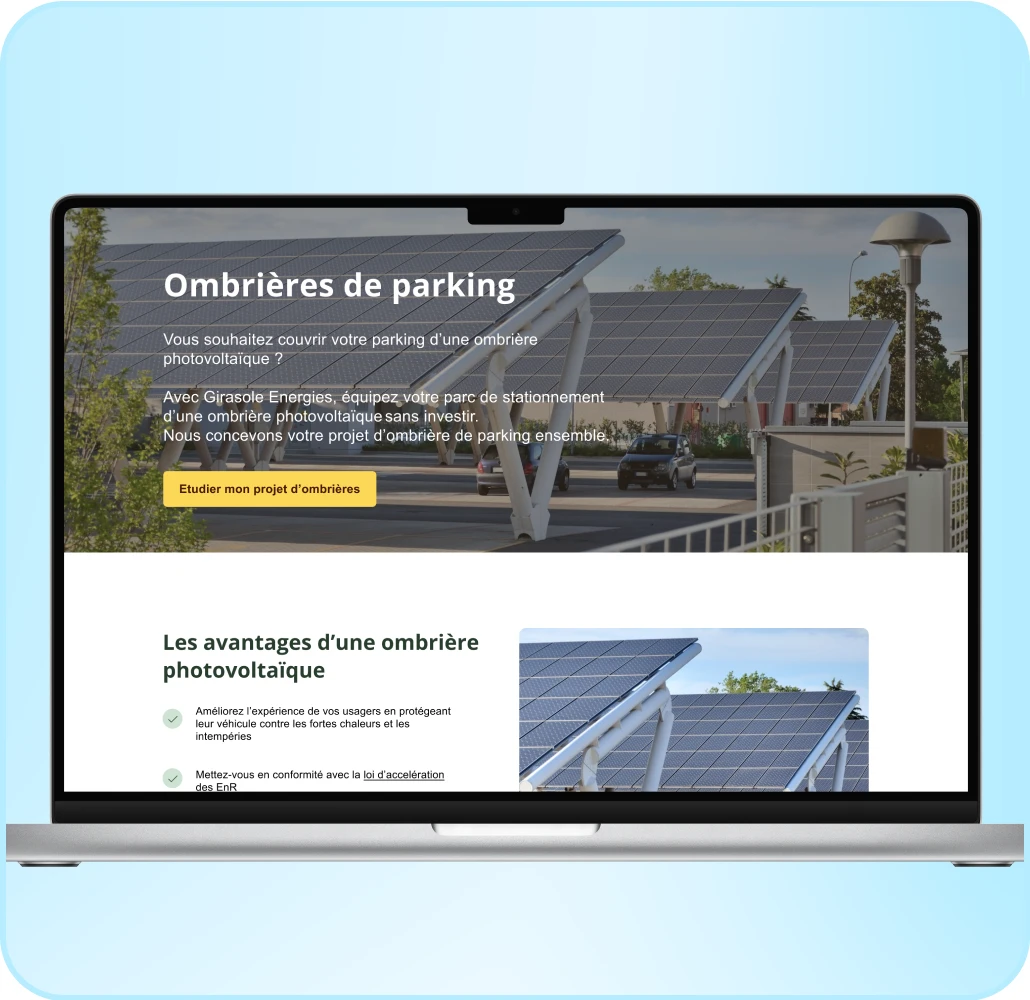 Page Ombrières de parking du site