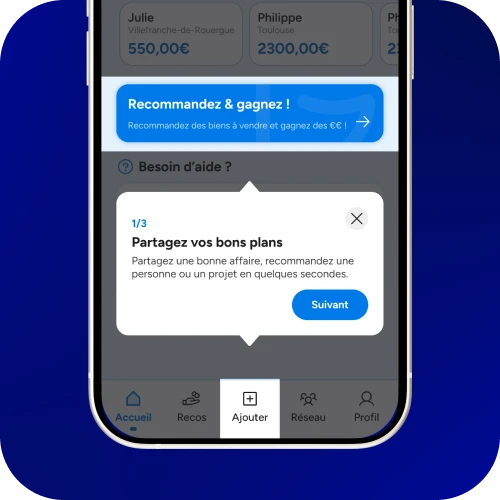 Écran de recommandations et bulle d’onboarding