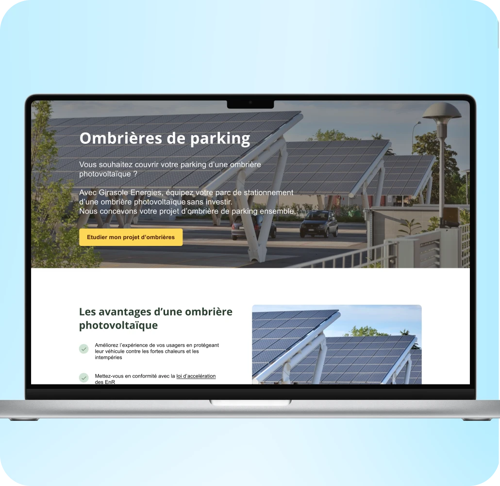 Page Ombrières de parking du site