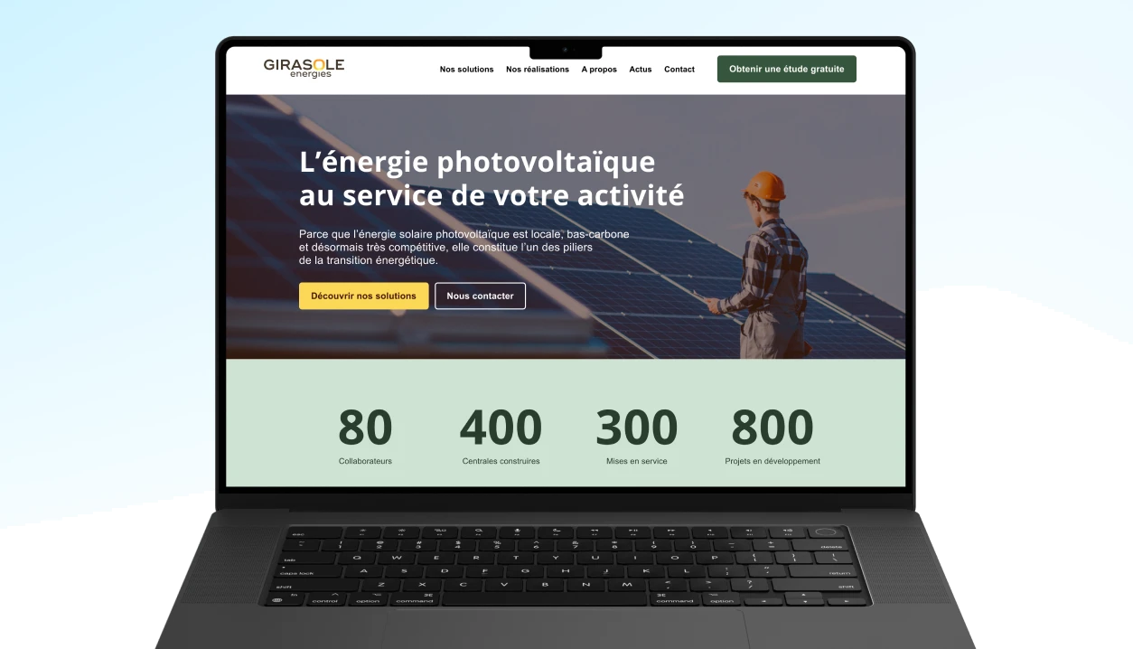 Le site vitrine de Girasole Energies sur un ordinateur portable