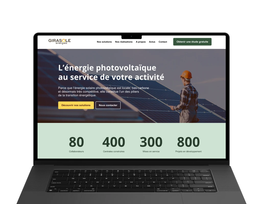 Le site vitrine de Girasole Energies sur un ordinateur portable