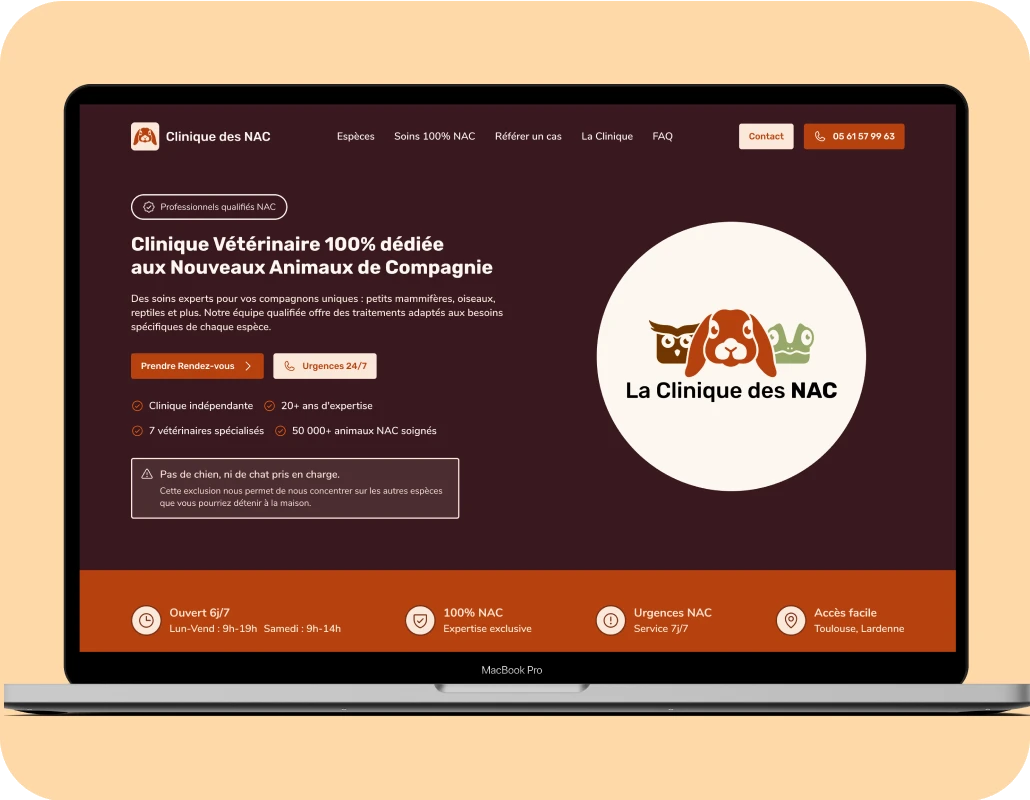 Le site de la Clinique des NAC sur un ordinateur portable